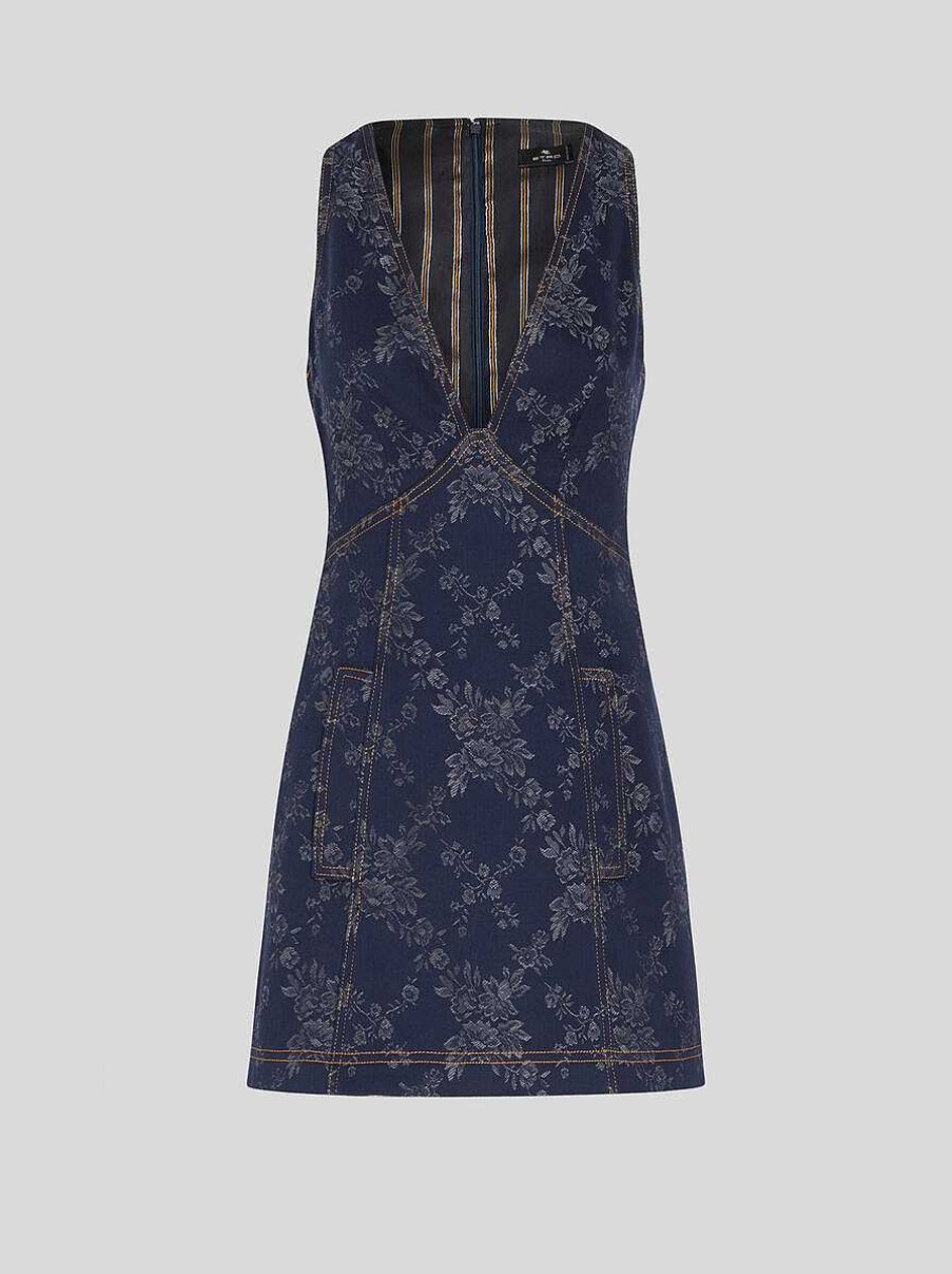 ETRO Mini-Denim-Jacquard-Kleid Navy Blau Kleider
