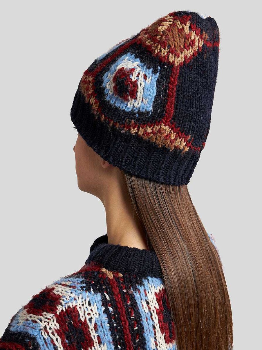 ETRO Jacquard-Mutze Navy Blau Hute Und Handschuhe