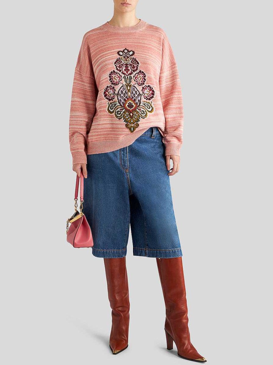 ETRO Gestreifter Pullover Mit Gobelin-Inlay Burgund Strickwaren