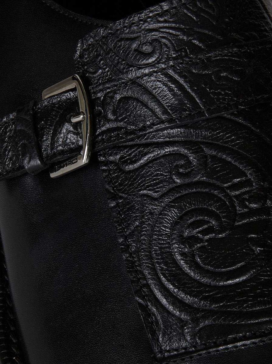 ETRO Monk-Riemen Aus Leder Mit Paisley-Muster Schwarz Schnurschuhe