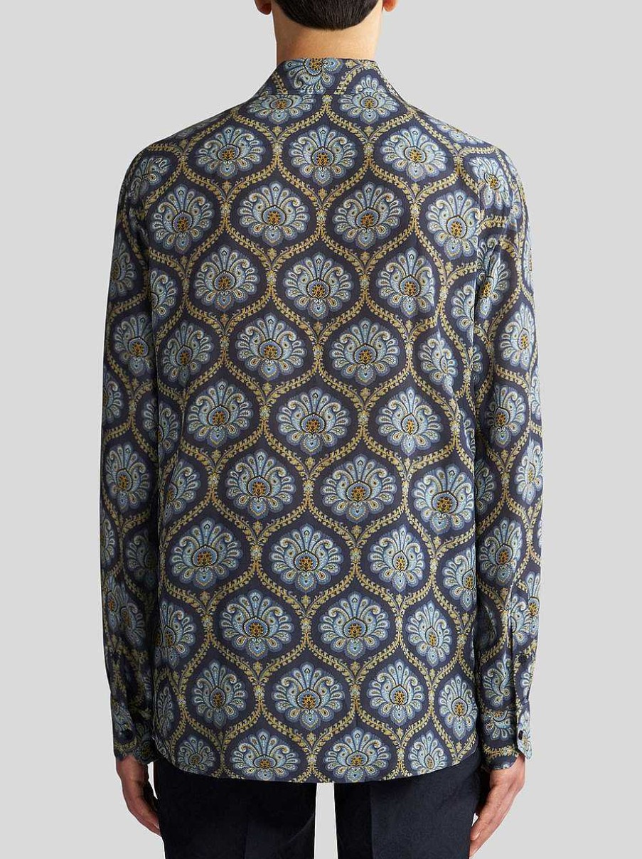 ETRO Bedrucktes Seidenhemd Navy Blau Hemden