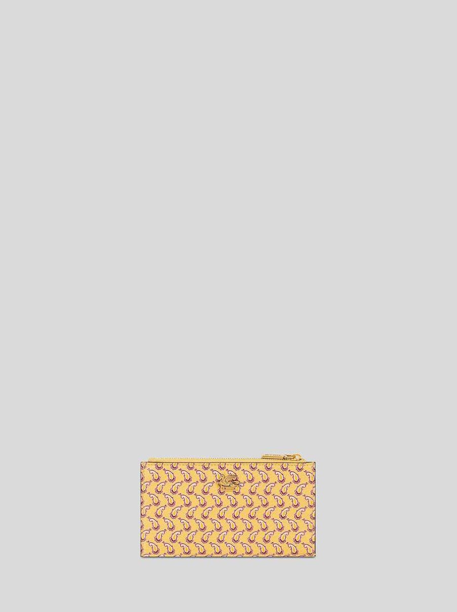 ETRO Kartenetui Aus Micro-Paisley-Leder Beige Geldborsen Und Kreditkartenetui