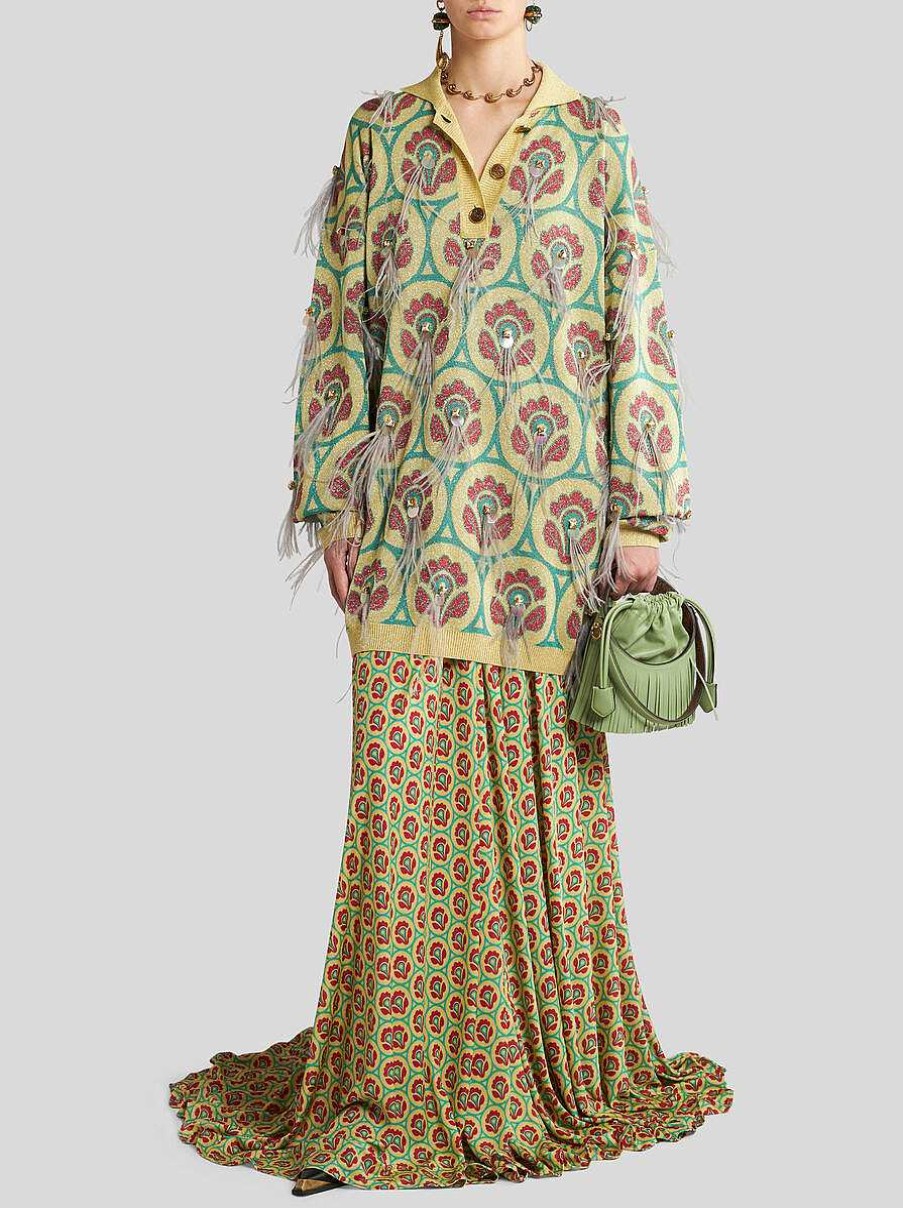 ETRO Jacquard-Poloshirt Mit Federn Gelb Strickwaren