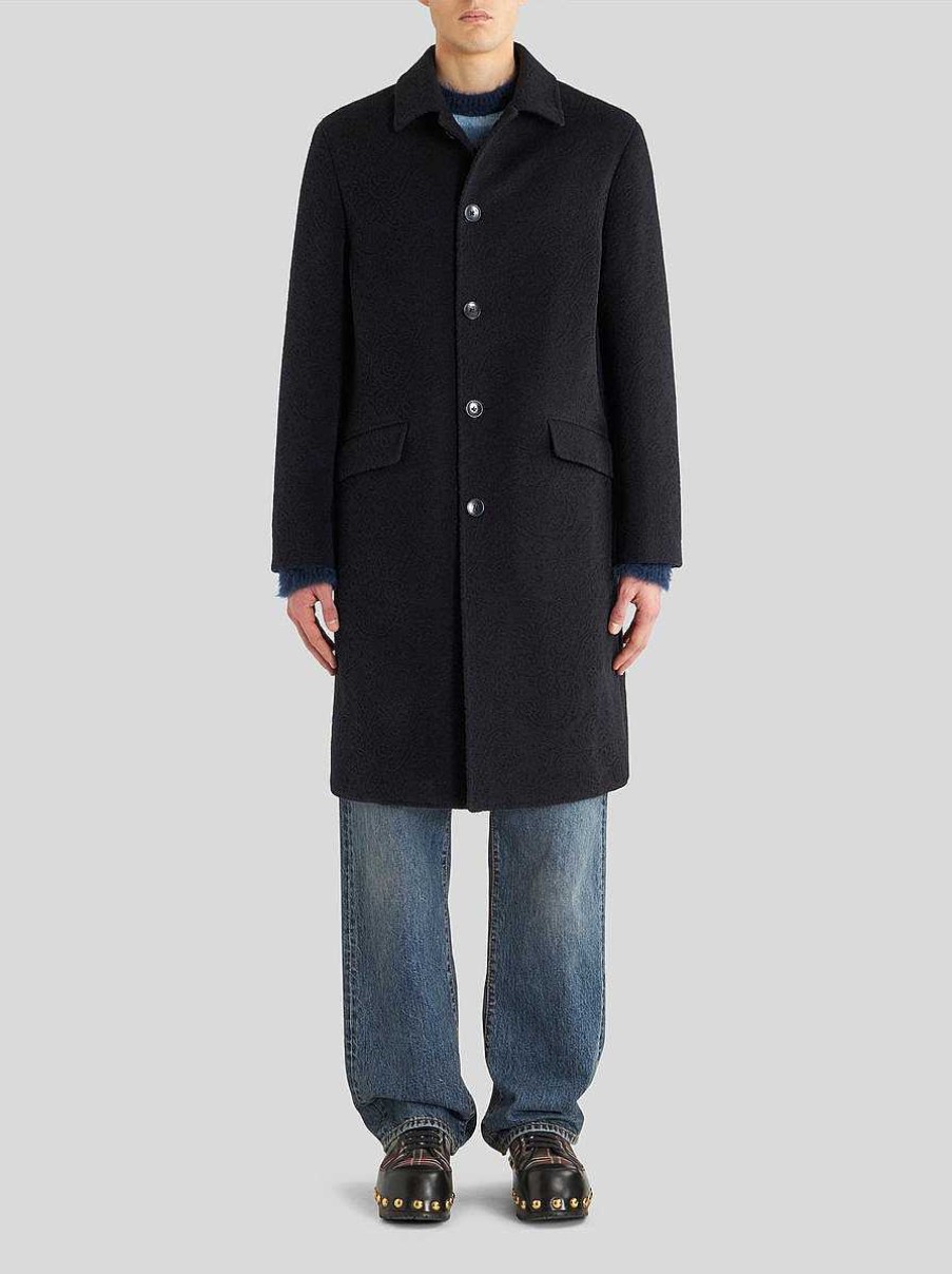 ETRO Jacquard-Mantel Aus Wolle Und Kaschmir Navy Blau Mantel Und Oberbekleidung