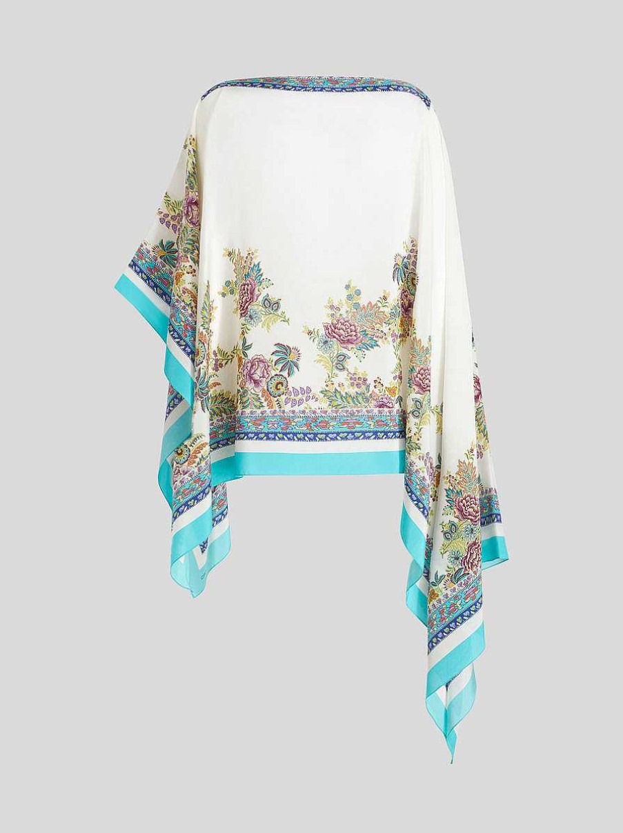 ETRO Bedruckter Seidenponcho Weis Umhange Und Ponchos