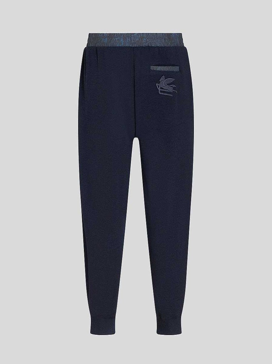 ETRO Gestrickte Hose Mit Paisley-Einsatzen Navy Blau Hose
