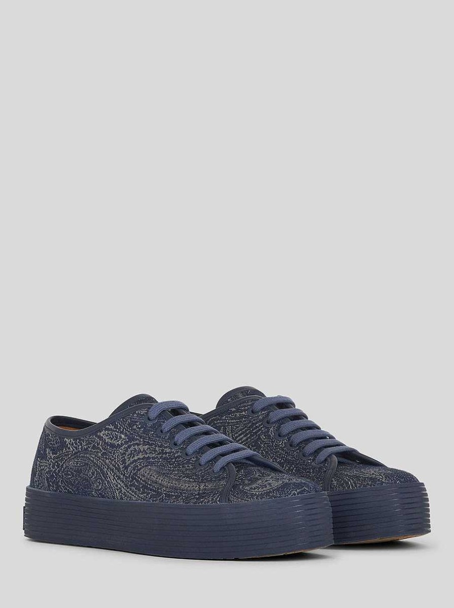 ETRO Paisley-Denim-Sneaker Navy Blau Turnschuhe