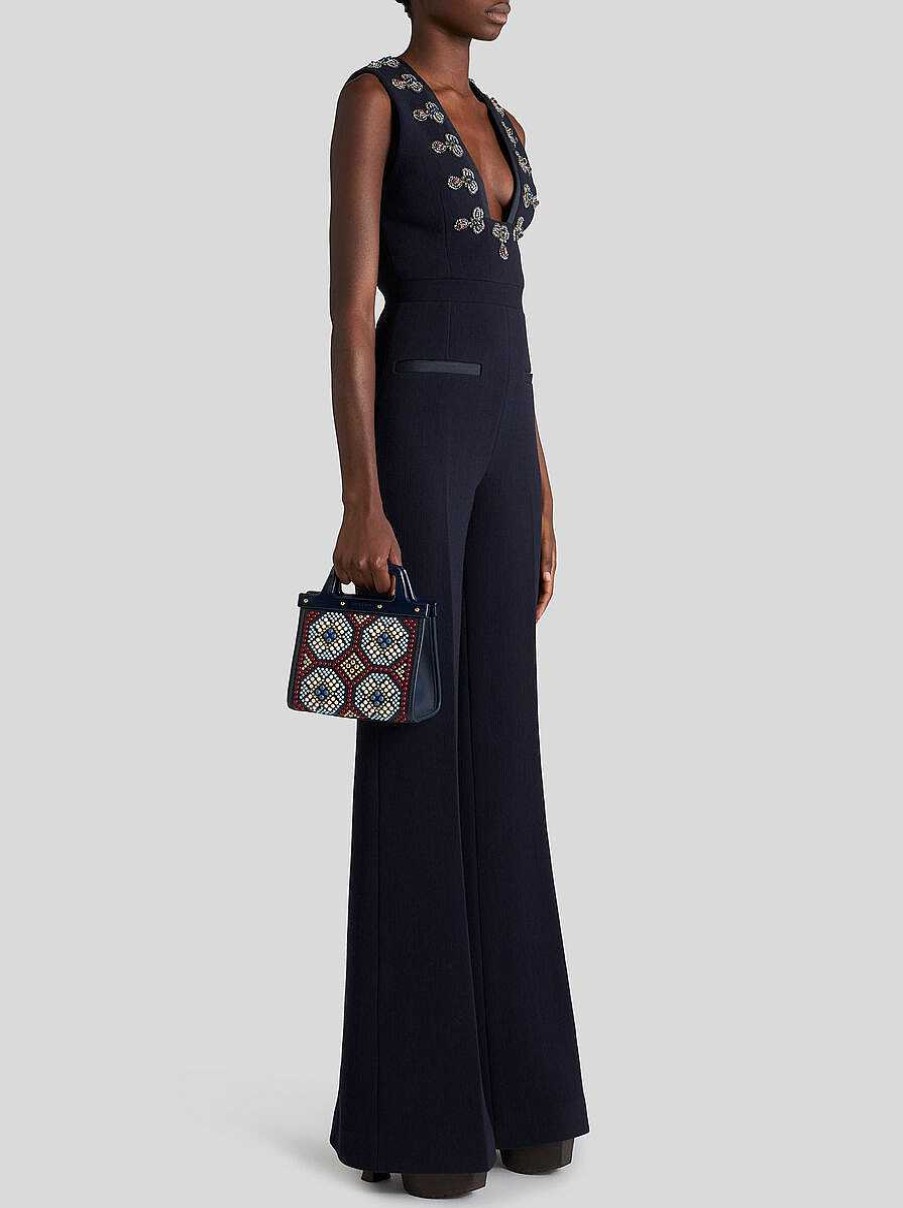 ETRO Kleine „Love Trotter"-Tasche Mit Nieten Navy Blau Einkaufstuten