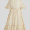 ETRO Midikleid Fur Kinder Mit Blumenstickerei Beige Kleider
