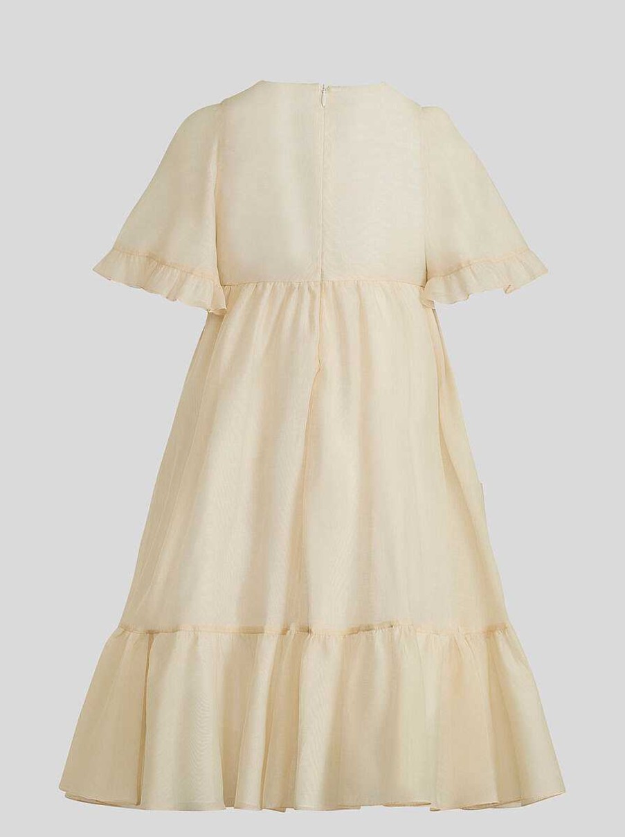 ETRO Midikleid Fur Kinder Mit Blumenstickerei Beige Kleider