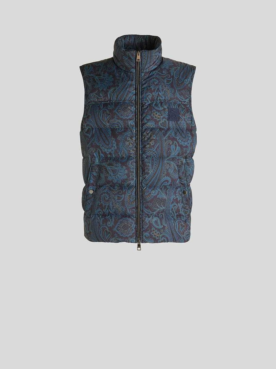 ETRO Armelloser Paisley-Bodywarmer Navy Blau Mantel Und Oberbekleidung