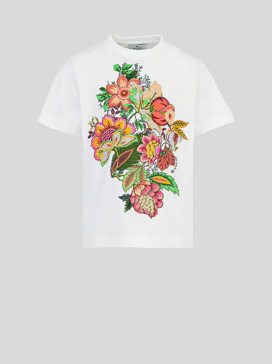 ETRO Bedrucktes Kinder-T-Shirt Mit Blumenstickerei Weis Oberteile