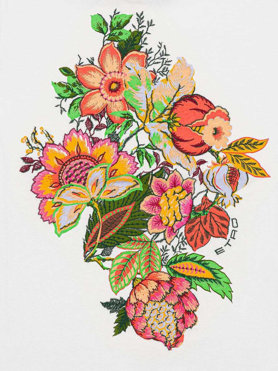 ETRO Bedrucktes Kinder-T-Shirt Mit Blumenstickerei Weis Oberteile