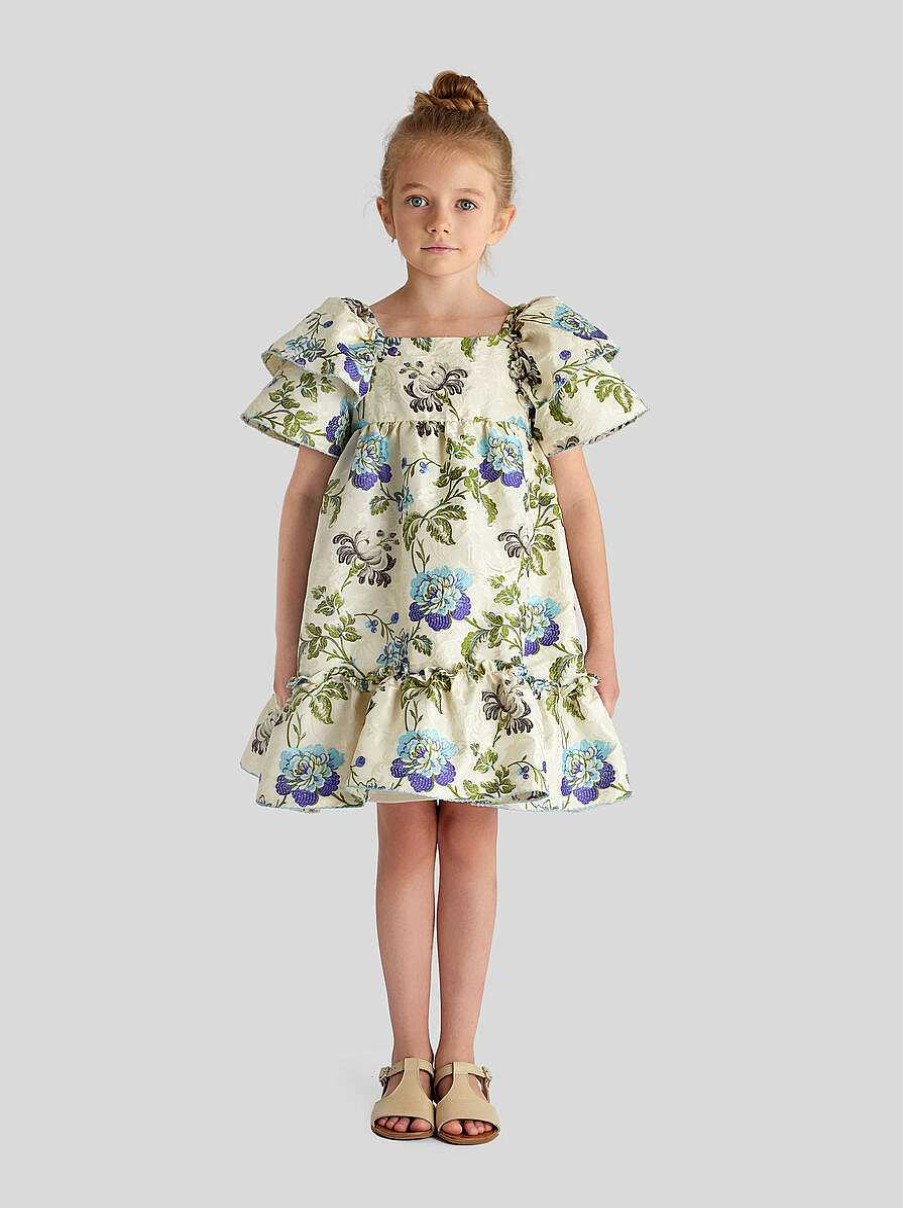 ETRO Blumen-Jacquard-Kleid Fur Kinder Hellblau Kleider