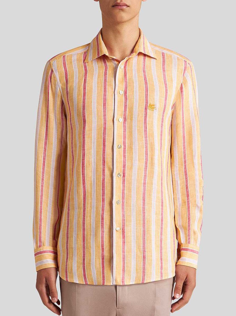 ETRO Gestreiftes Hemd Mit Logo Hellblau Hemden