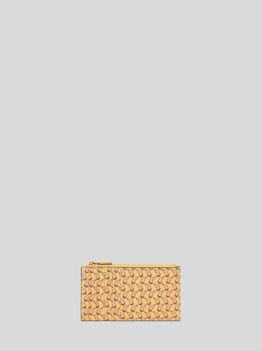 ETRO Kartenetui Aus Micro-Paisley-Leder Beige Geldborsen Und Kreditkartenetui