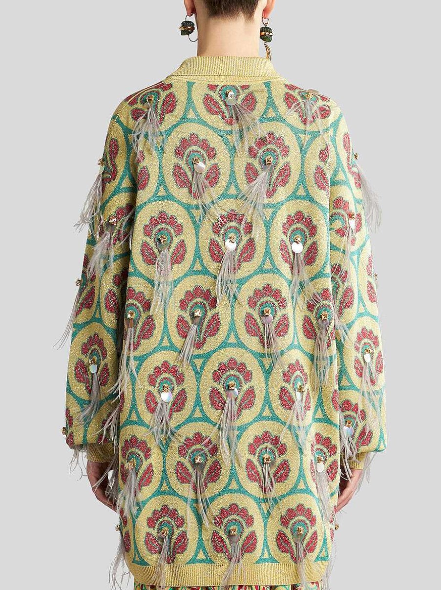 ETRO Jacquard-Poloshirt Mit Federn Gelb Strickwaren