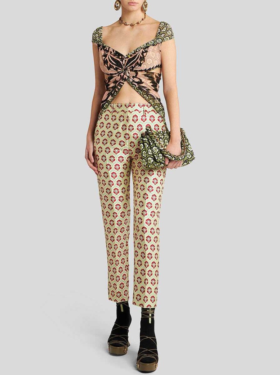 ETRO Glanzende Jacquard-Hose Gelb Hose