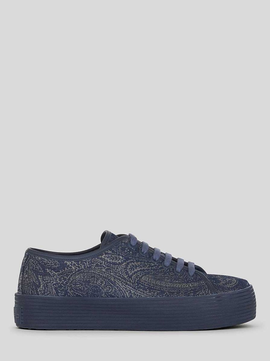 ETRO Paisley-Denim-Sneaker Navy Blau Turnschuhe