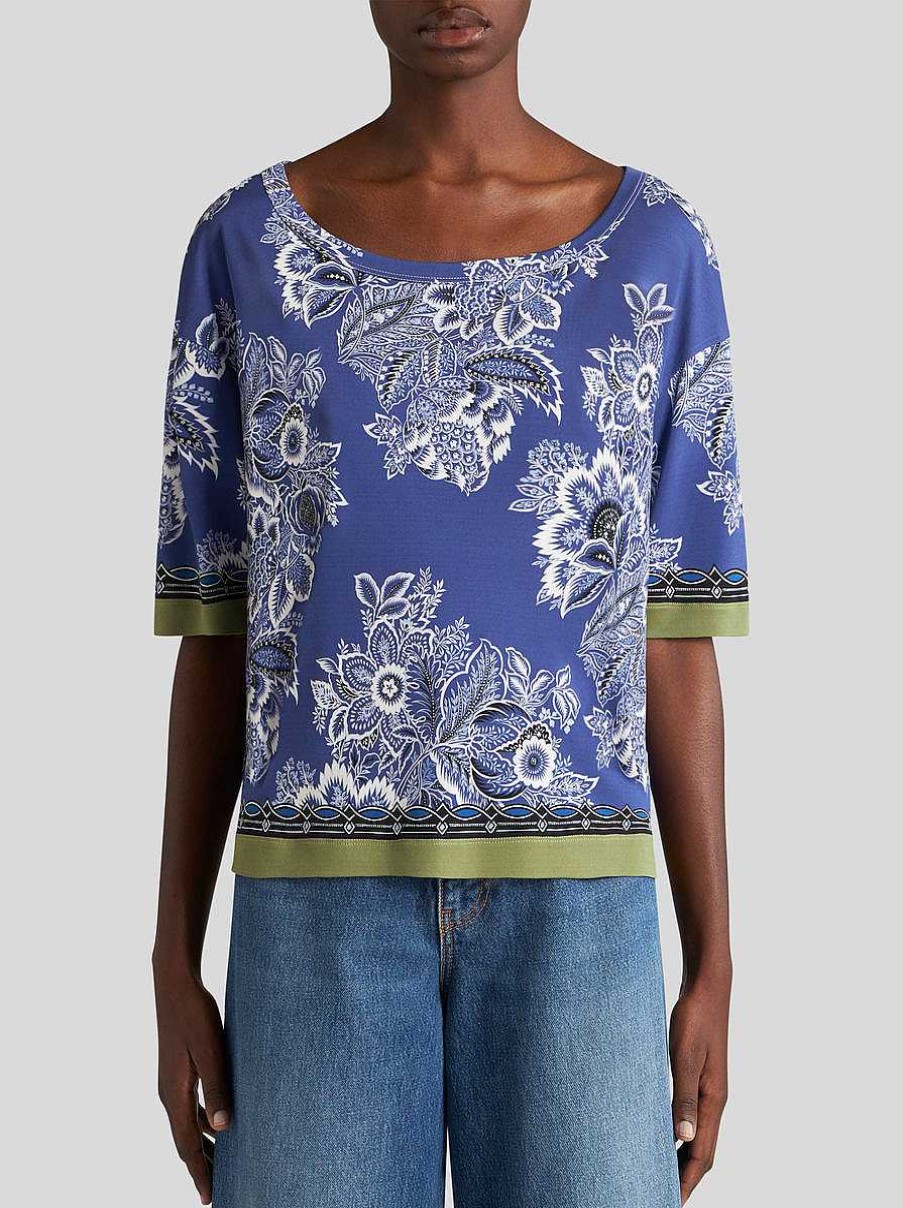 ETRO Bandana-Bouquet-Bluse Hellblau Oberteile