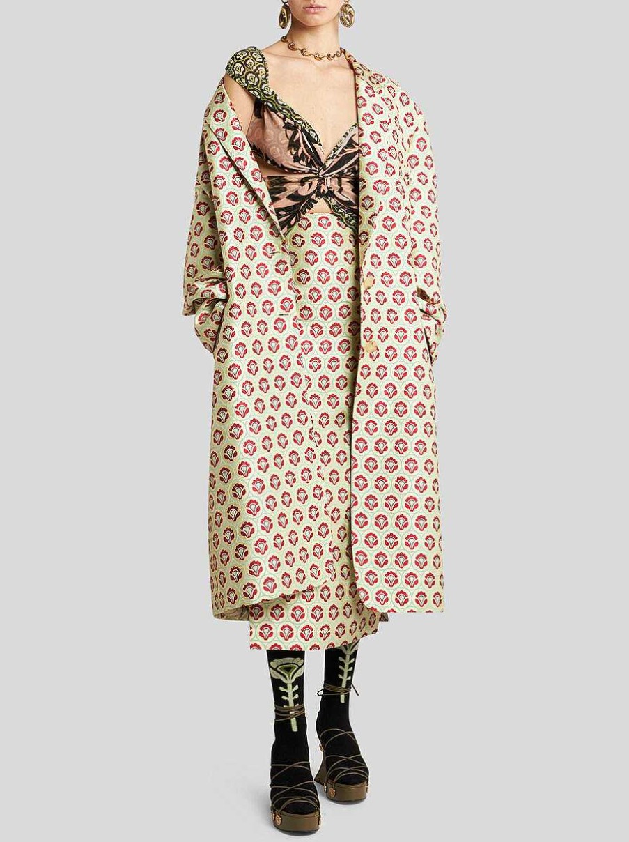 ETRO Glanzender Jacquard-Duster-Mantel Gelb Mantel Und Oberbekleidung