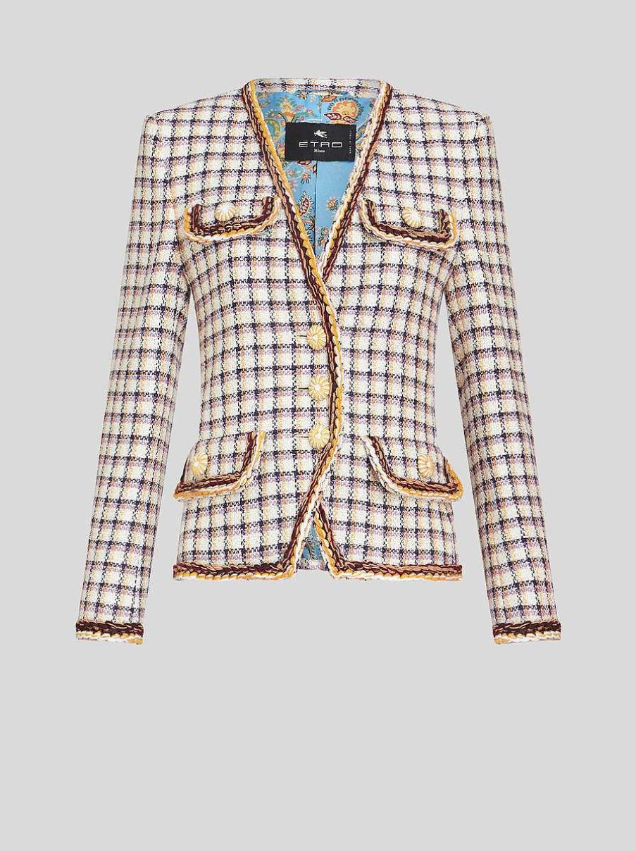 ETRO Karierte Jacquard-Jacke Beige Jacken