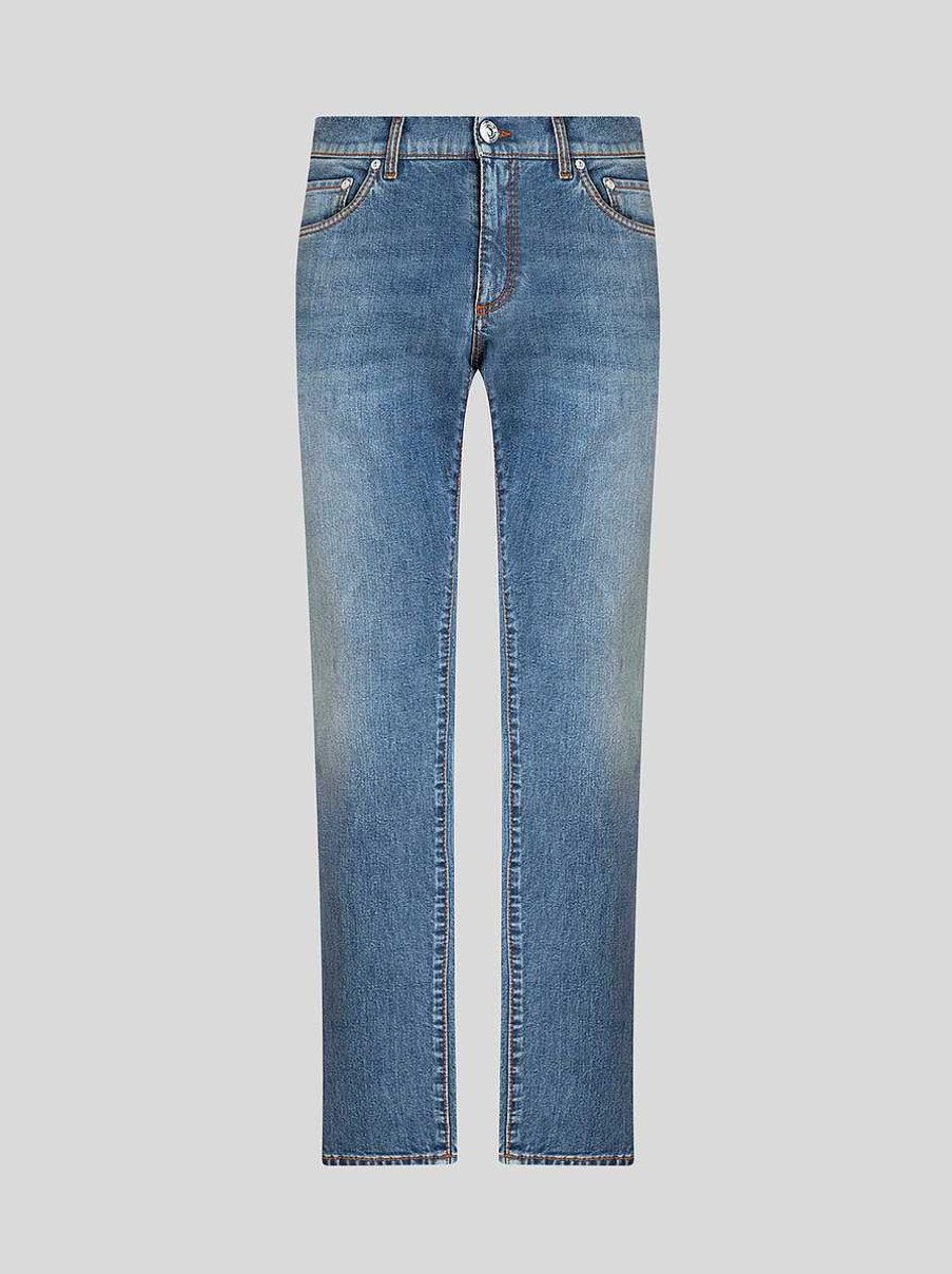 ETRO Jeans Mit Vintage-Arbeit Und Pegaso Hellblau Denim