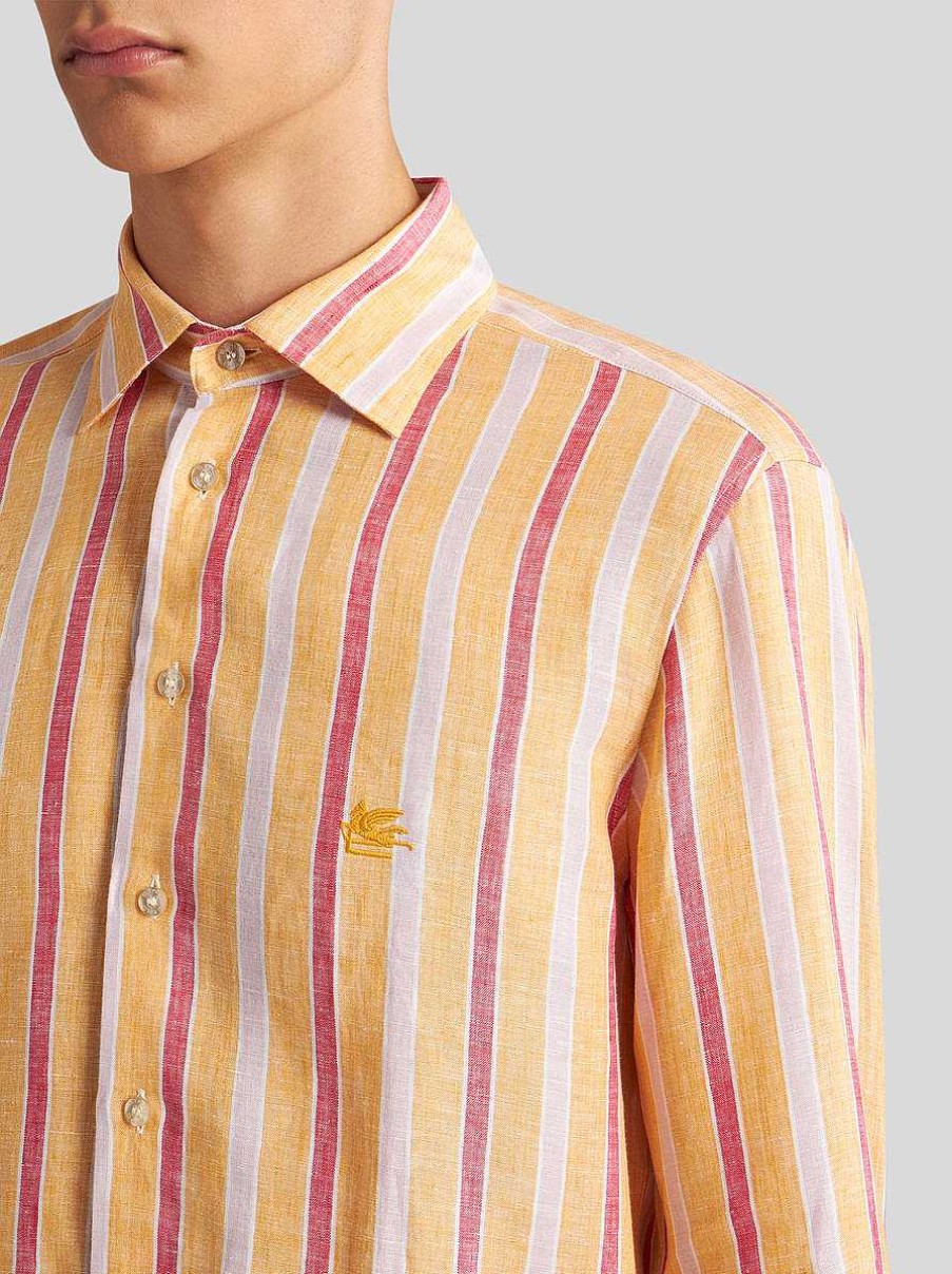 ETRO Gestreiftes Hemd Mit Logo Hellblau Hemden