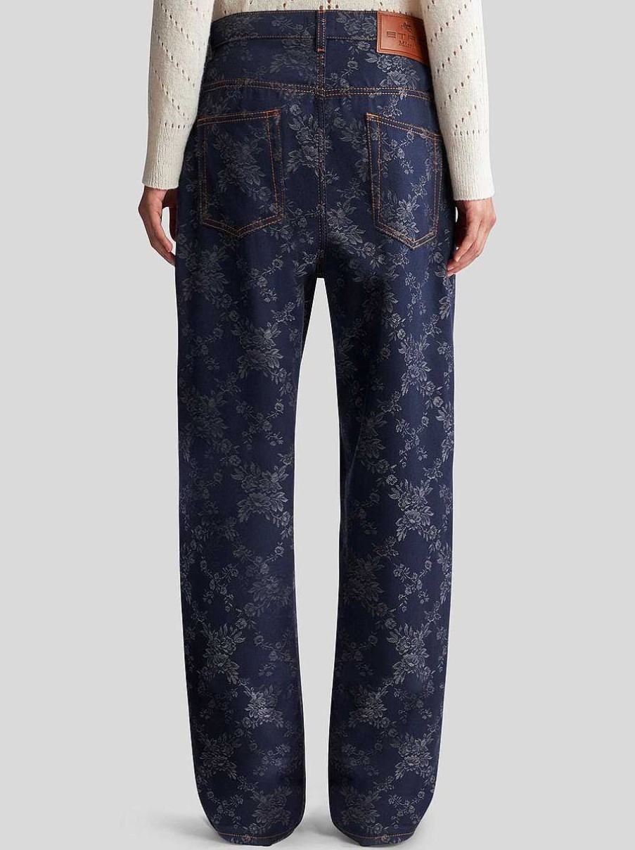 ETRO Baggy-Jacquard-Jeans Navy Blau Denim