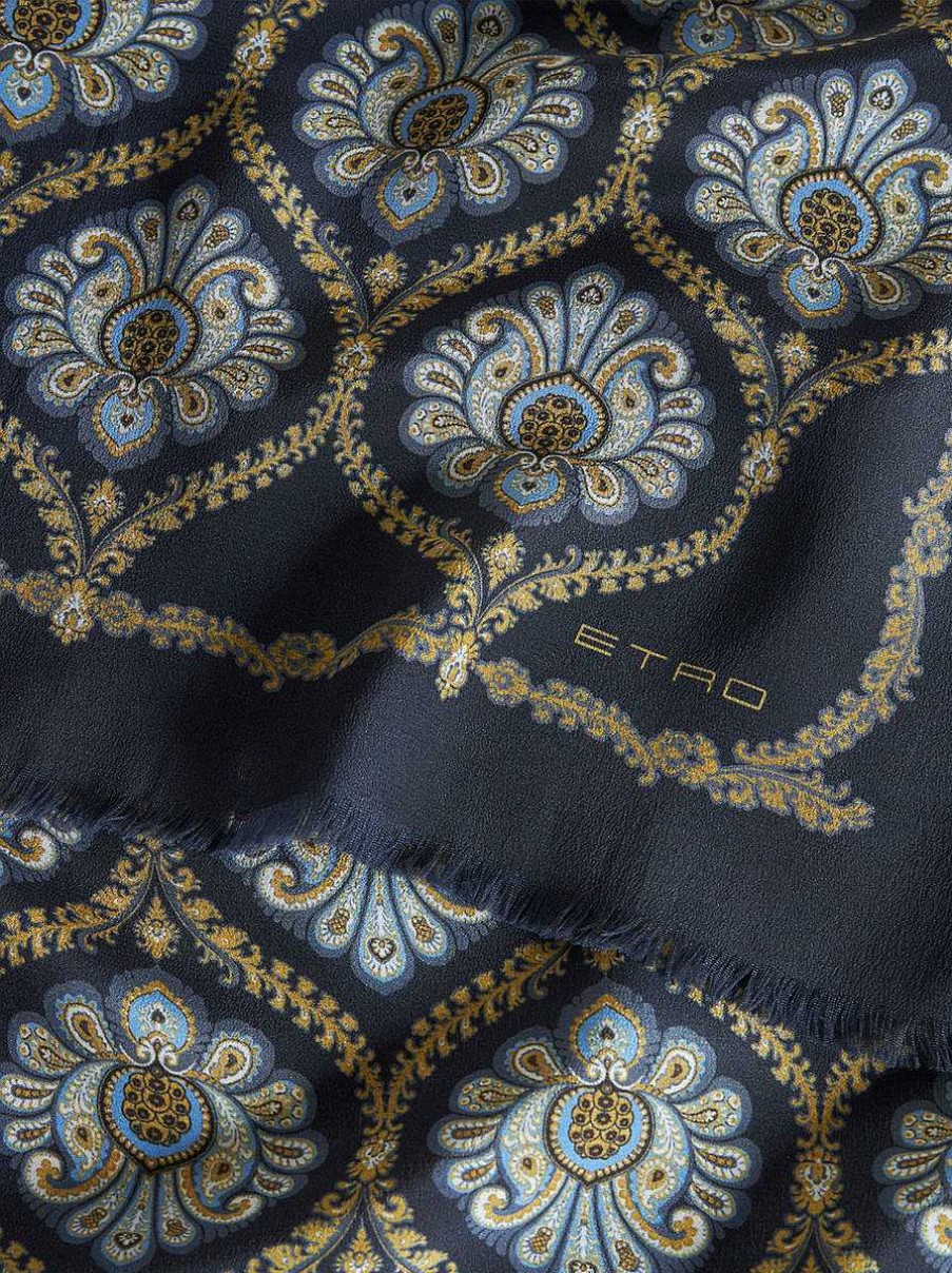 ETRO Bedruckter Seidenschal Navy Blau Schals