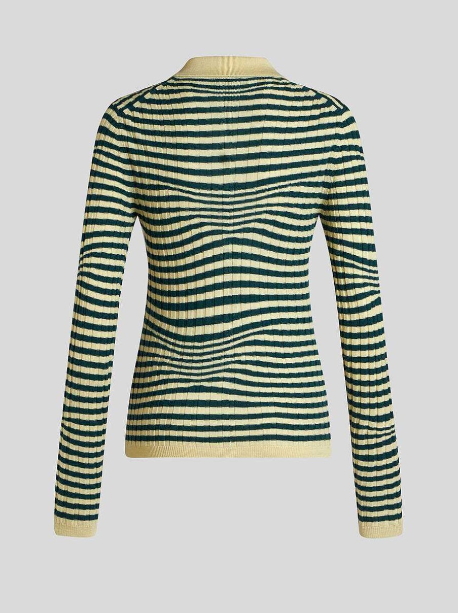 ETRO Gestreiftes Strick-Poloshirt Grun Strickwaren
