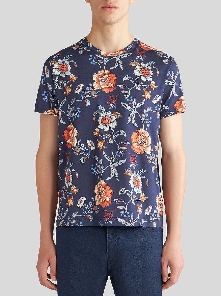 ETRO T-Shirt Mit Blumendruck Und Logo Weis T-Shirts