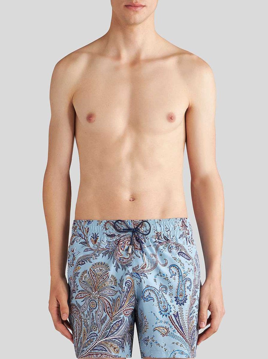 ETRO Paisley-Badeshorts Hellblau Strandkleidung