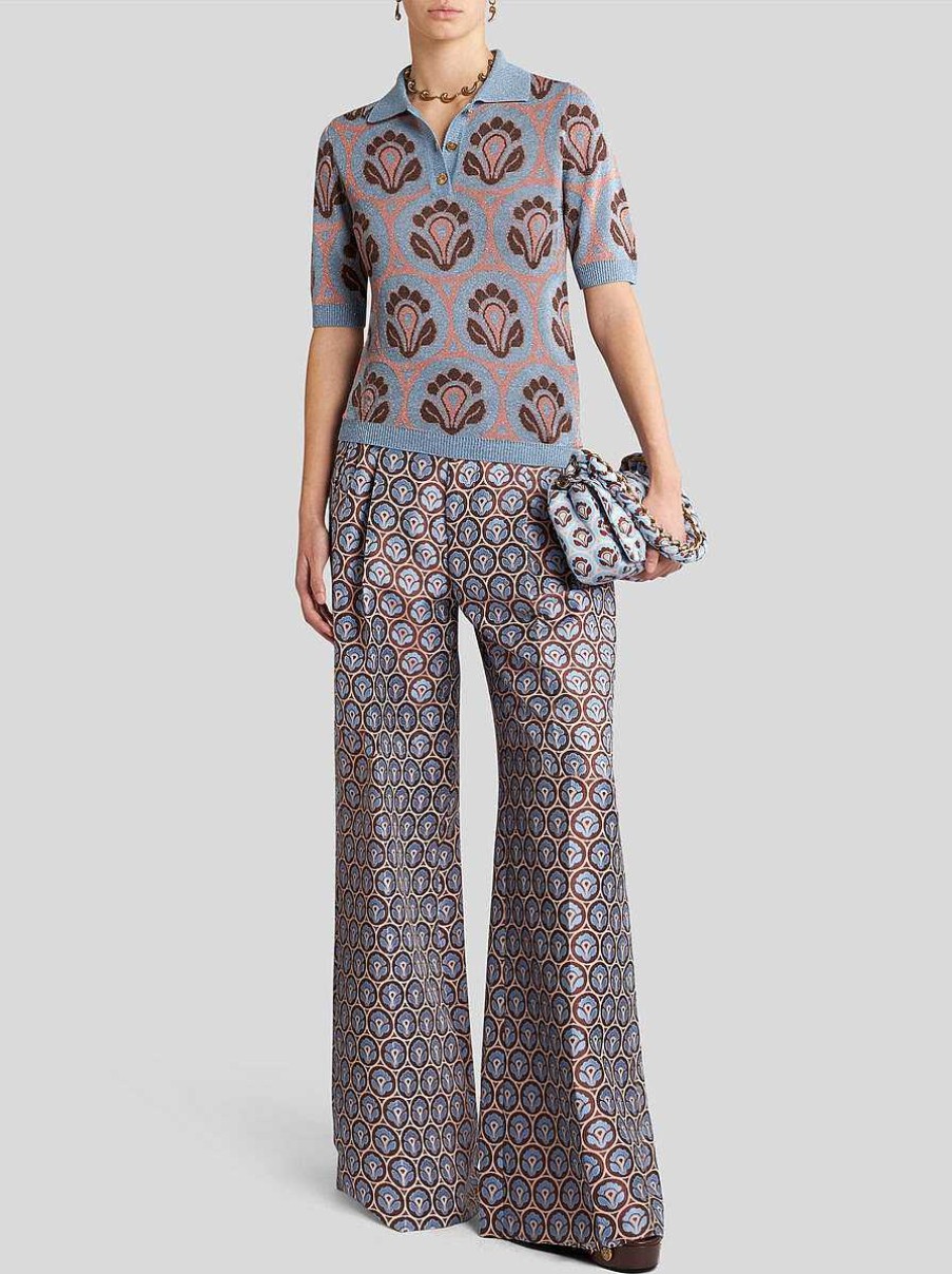 ETRO Gestricktes Jacquard-Poloshirt Hellblau Strickwaren
