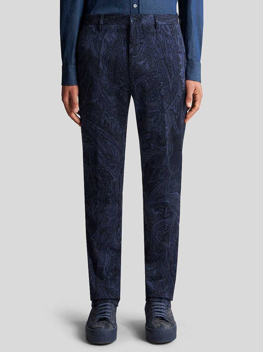 ETRO Hose Aus Baumwoll-Jacquard Mit Paisleymuster Navy Blau Hose