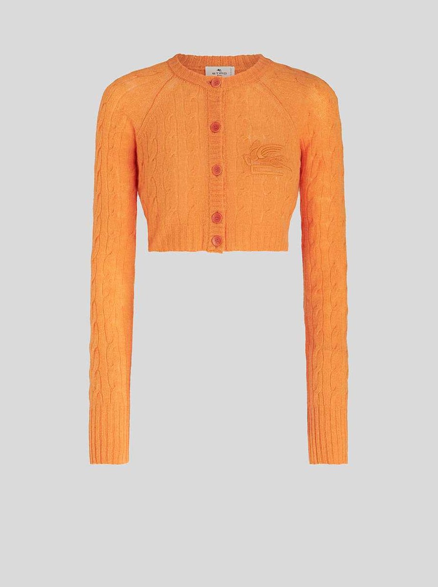 ETRO Kurzer Cardigan Mit Gesticktem Logo Orange Strickwaren