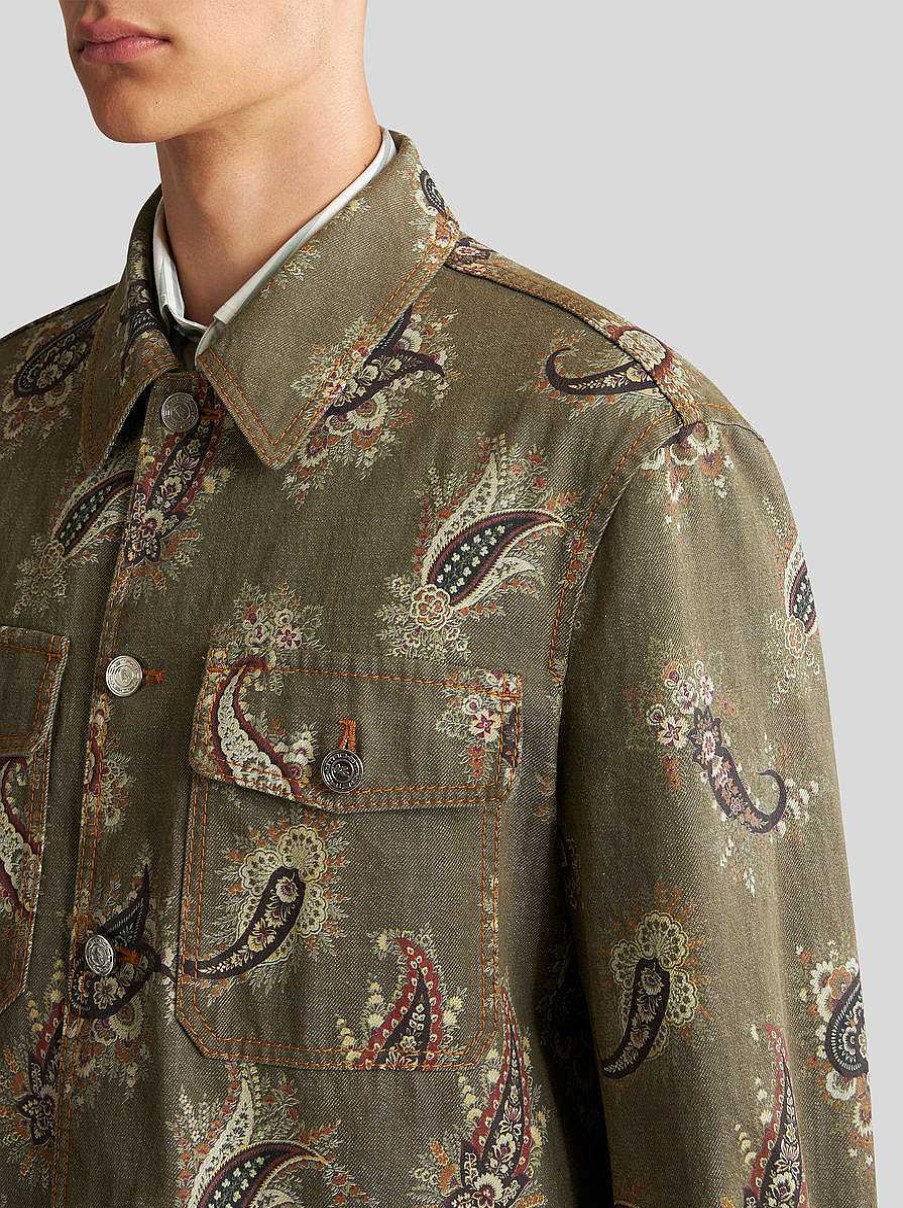 ETRO Paisley-Denim-Overshirt Grun Denim