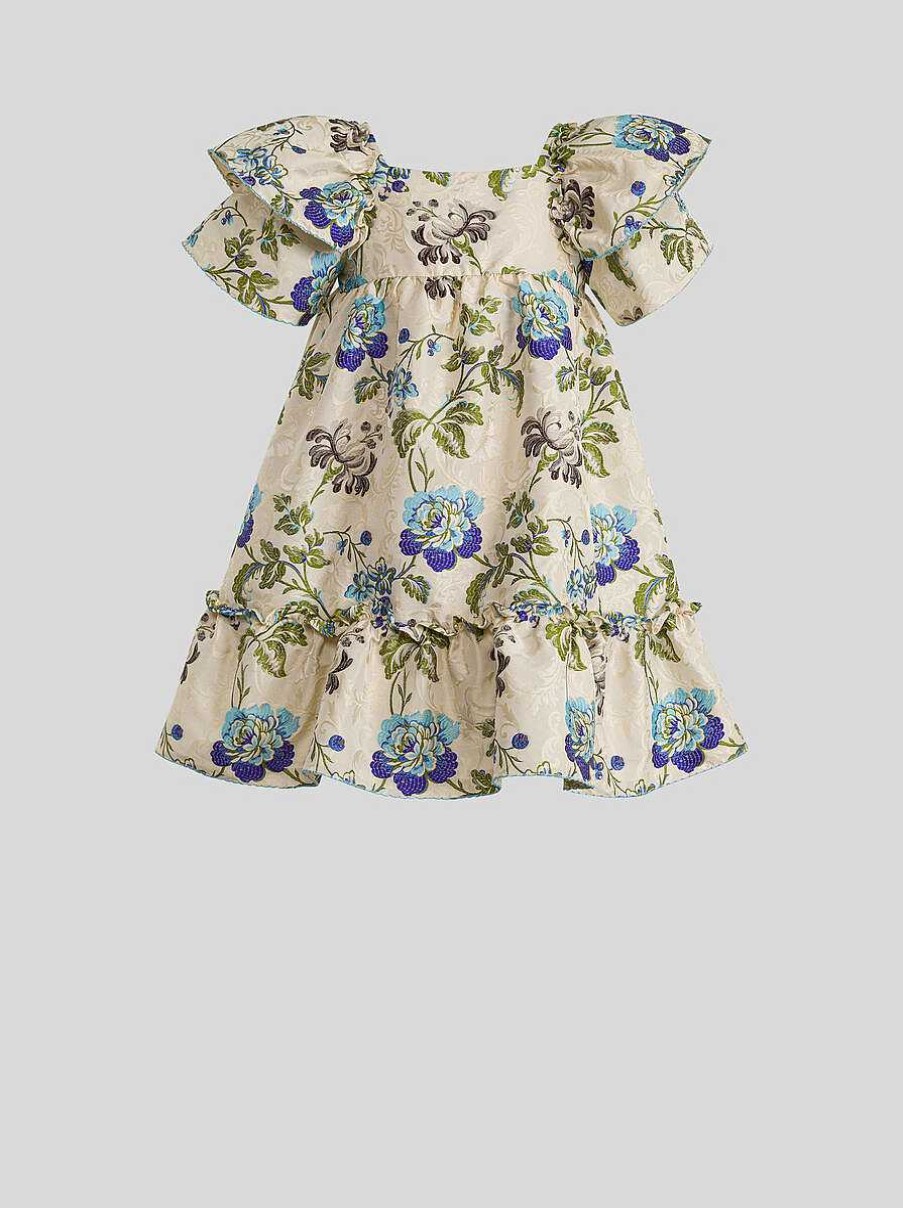 ETRO Blumen-Jacquard-Kleid Fur Kinder Hellblau Kleider
