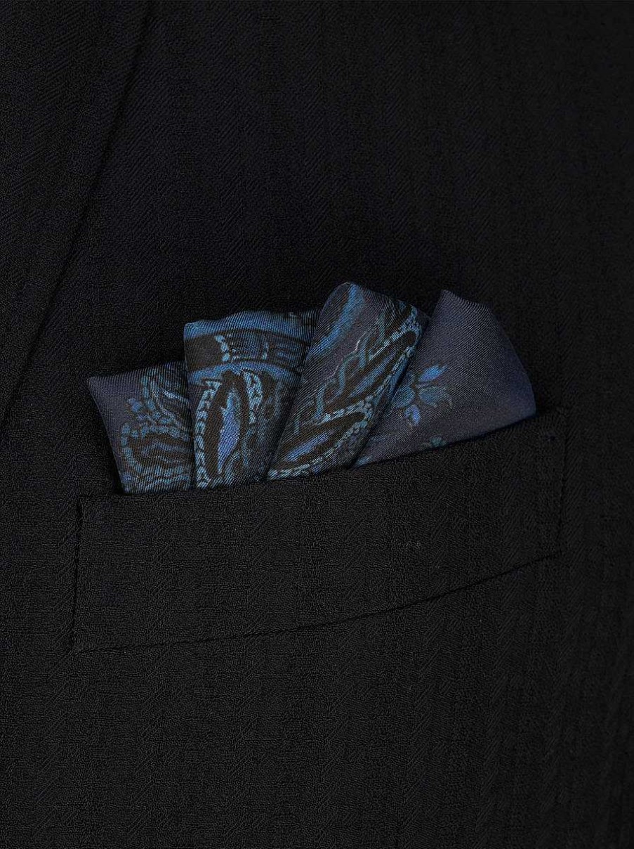 ETRO Bedrucktes Einstecktuch Navy Blau Krawatten Und Einstecktucher