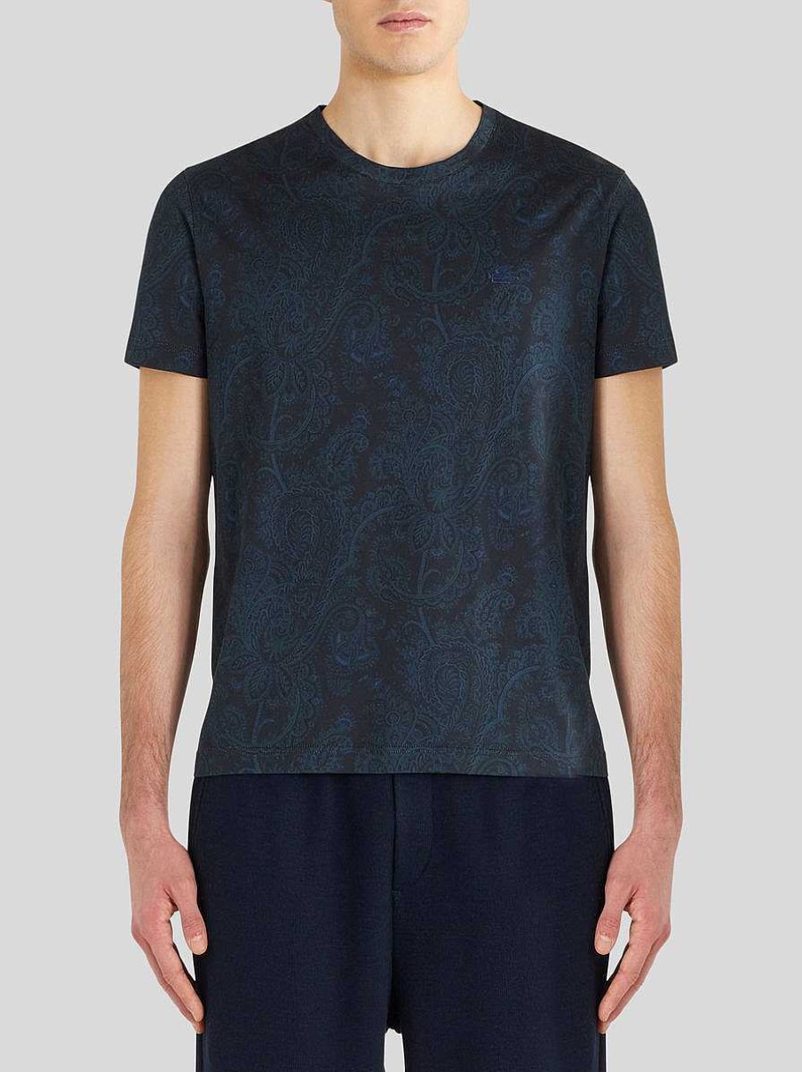 ETRO T-Shirt Aus Paisley-Baumwolle Navy Blau T-Shirts