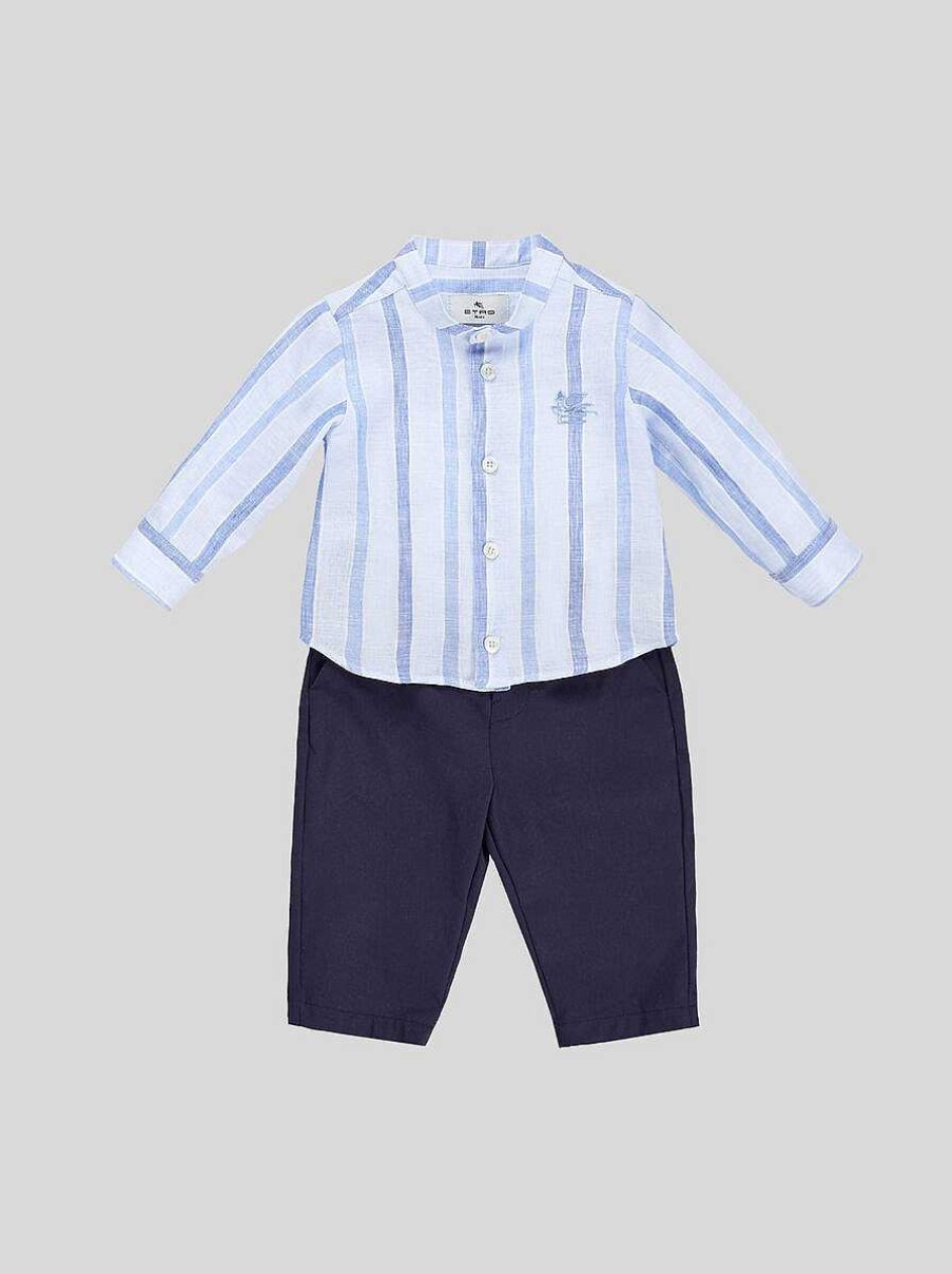 ETRO Gestreiftes Baby-Leinenhemd Navy Blau Baby Junge 12-36 Monate