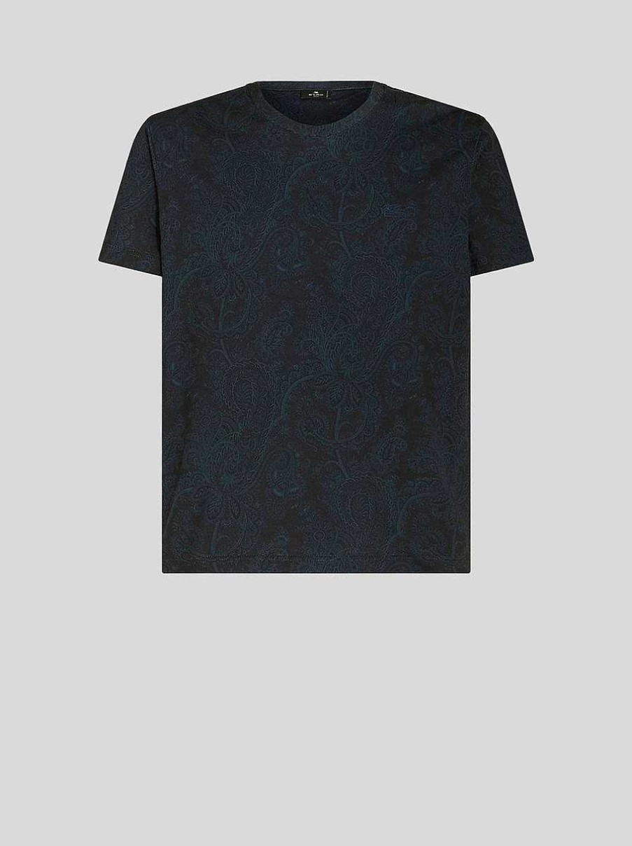 ETRO T-Shirt Aus Paisley-Baumwolle Navy Blau T-Shirts