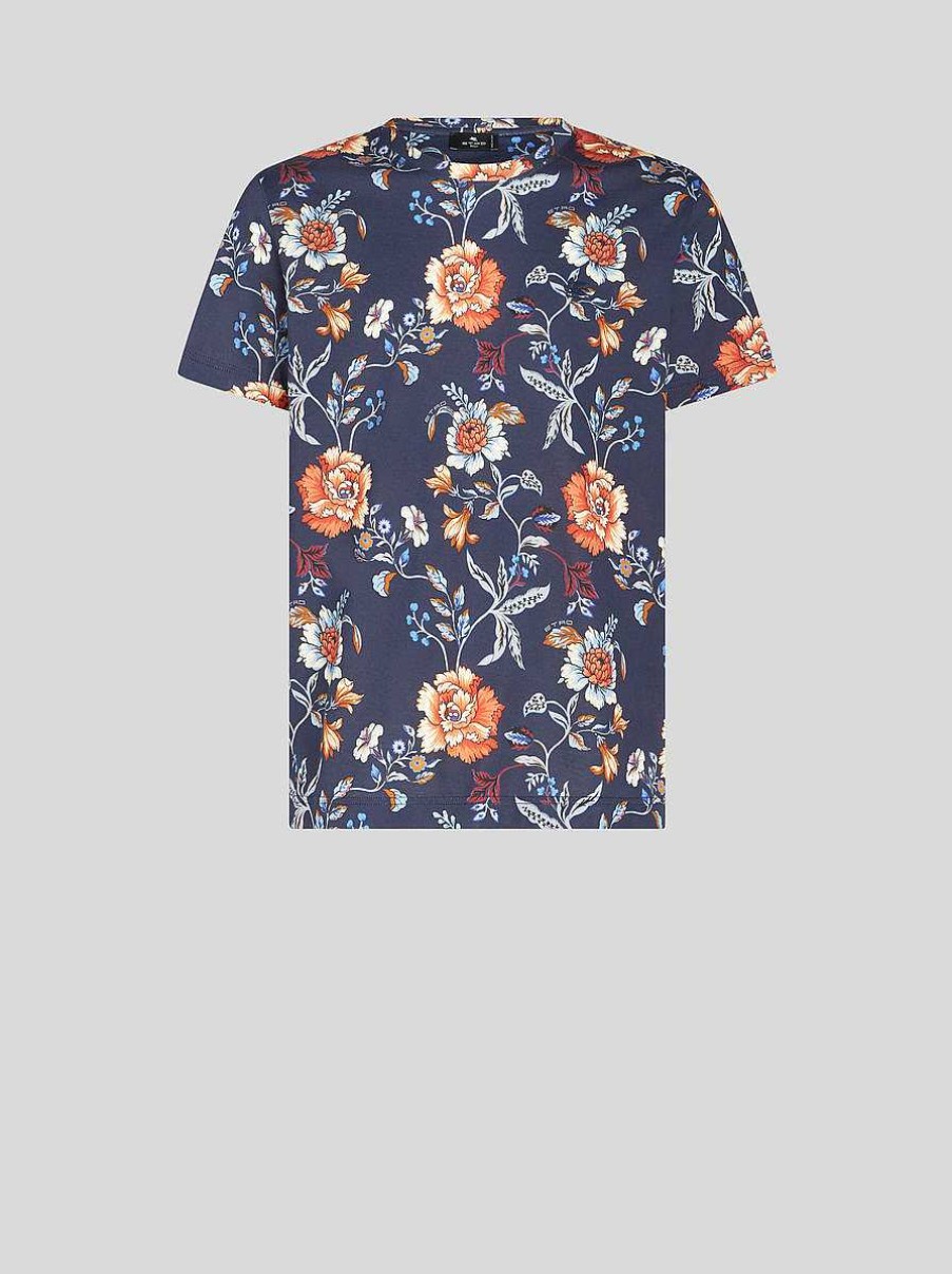 ETRO T-Shirt Mit Blumendruck Und Logo Weis T-Shirts