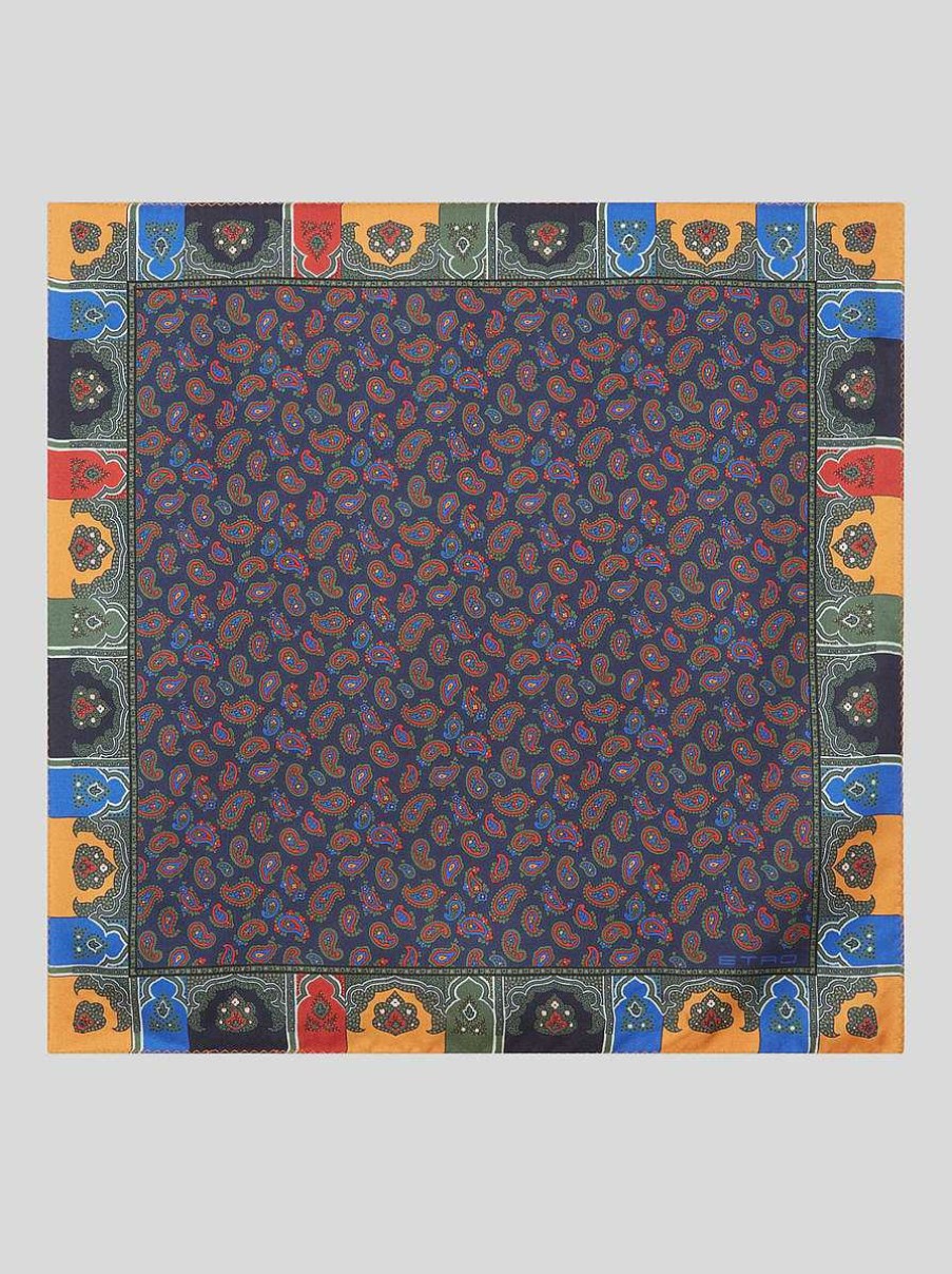 ETRO Einstecktuch Aus Paisley-Seide Navy Blau Krawatten Und Einstecktucher