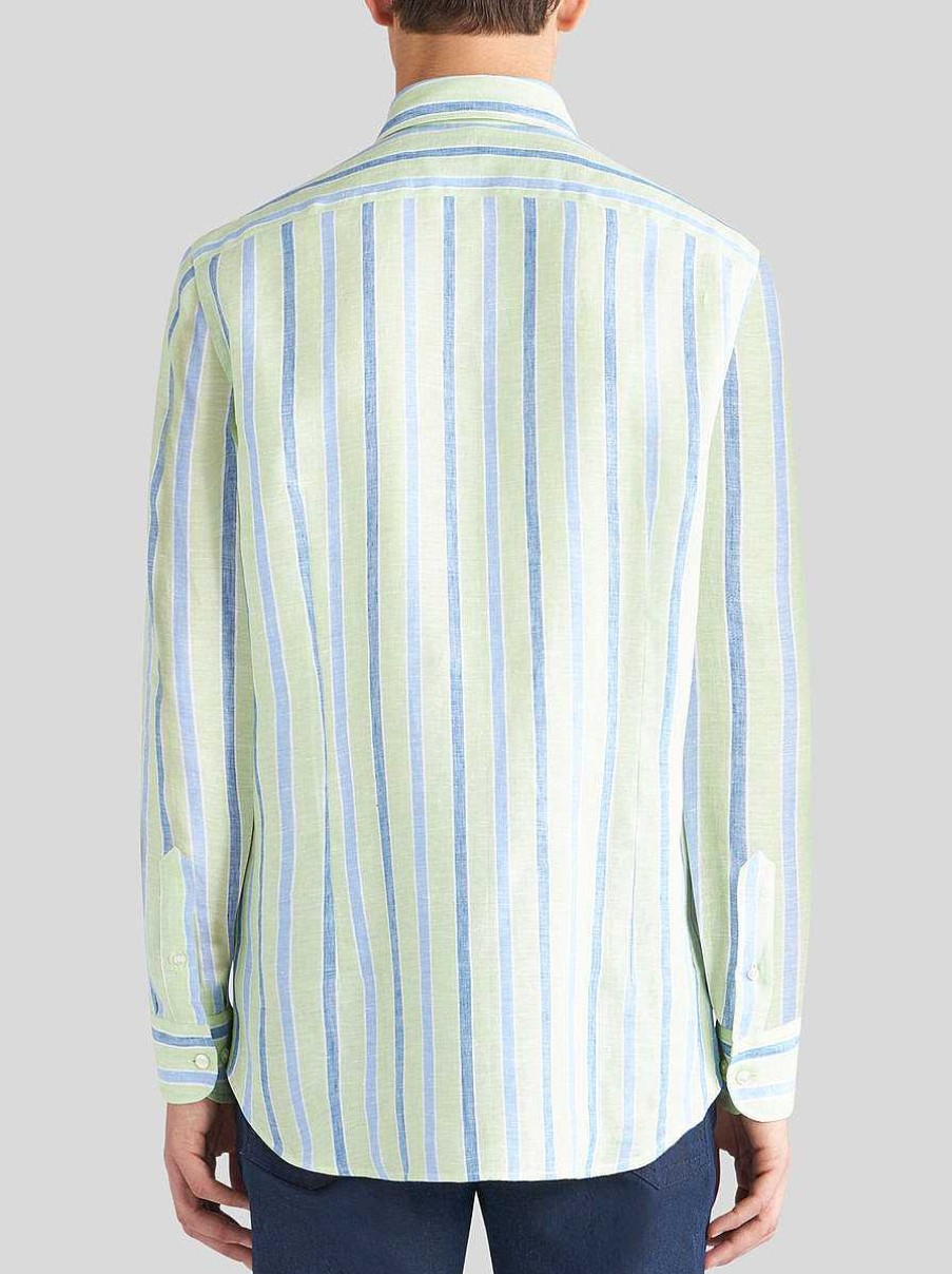 ETRO Gestreiftes Hemd Mit Logo Hellblau Hemden