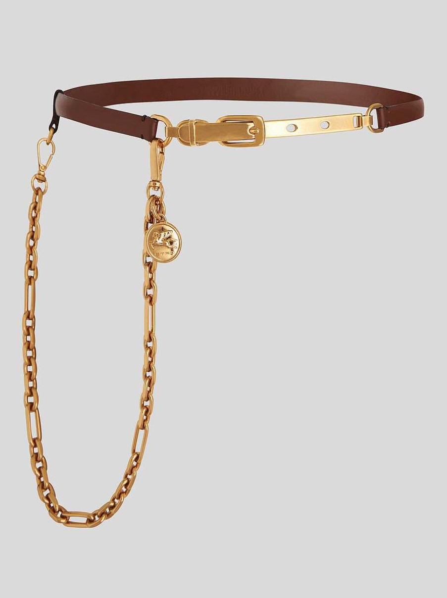 ETRO Ledergurtel Mit Kette Und Medaillon Braun Gurtel