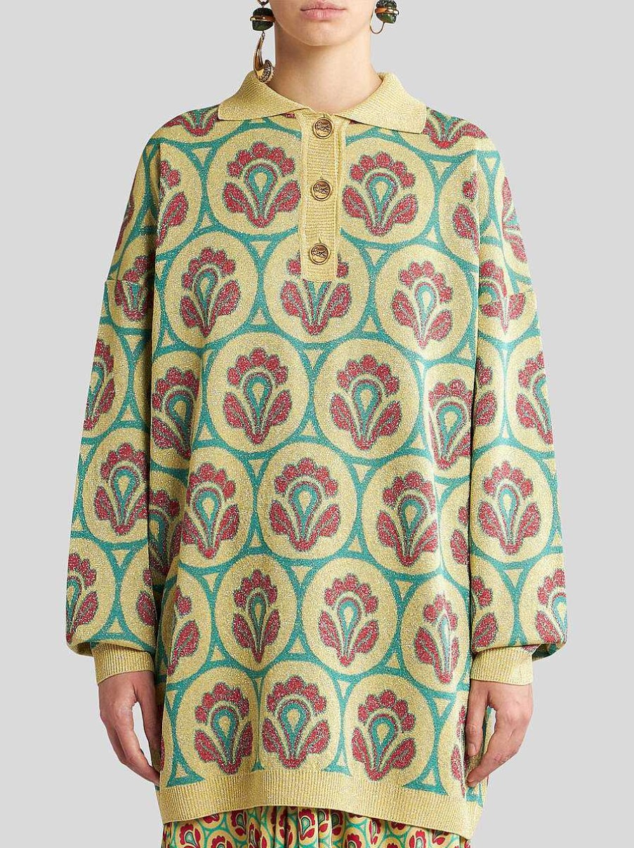 ETRO Gestricktes Jacquard-Poloshirt Gelb Strickwaren
