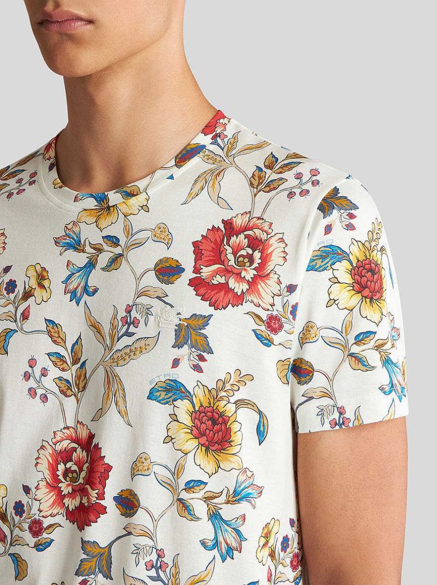 ETRO T-Shirt Mit Blumendruck Und Logo Weis T-Shirts