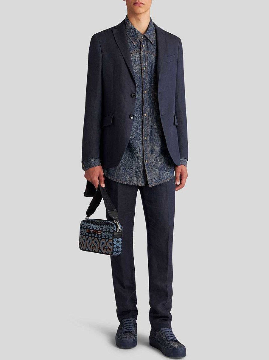 ETRO Leinenblazer Navy Blau Jacken