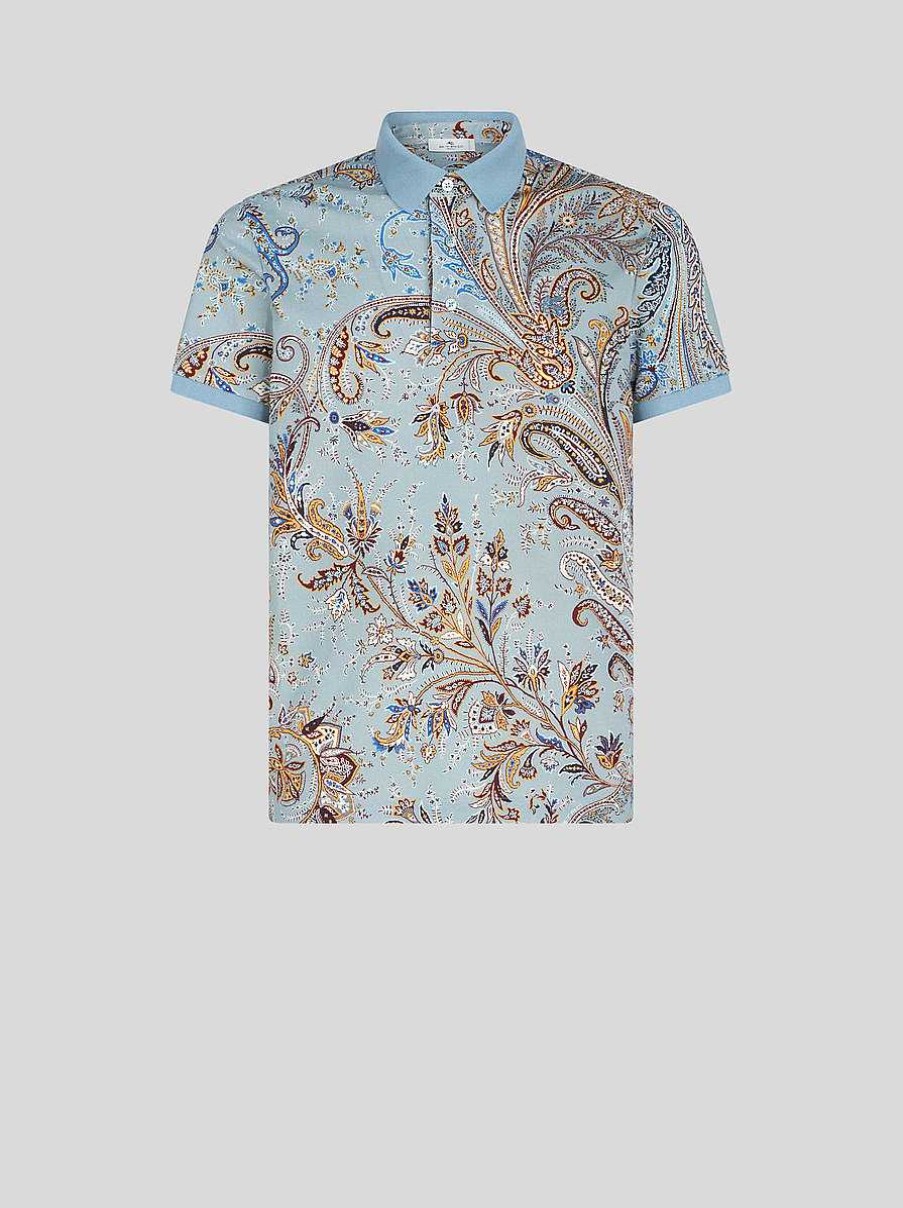 ETRO Mehrfarbiges Paisley-Poloshirt Mit Logo Hellblau Polo-Shirts